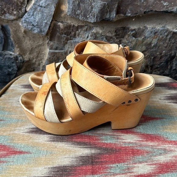 RAG & BONE $395 Addington SANDALS Leather Wooden Platform HEELS Brown Sz 8 US - Picture 3 of 8